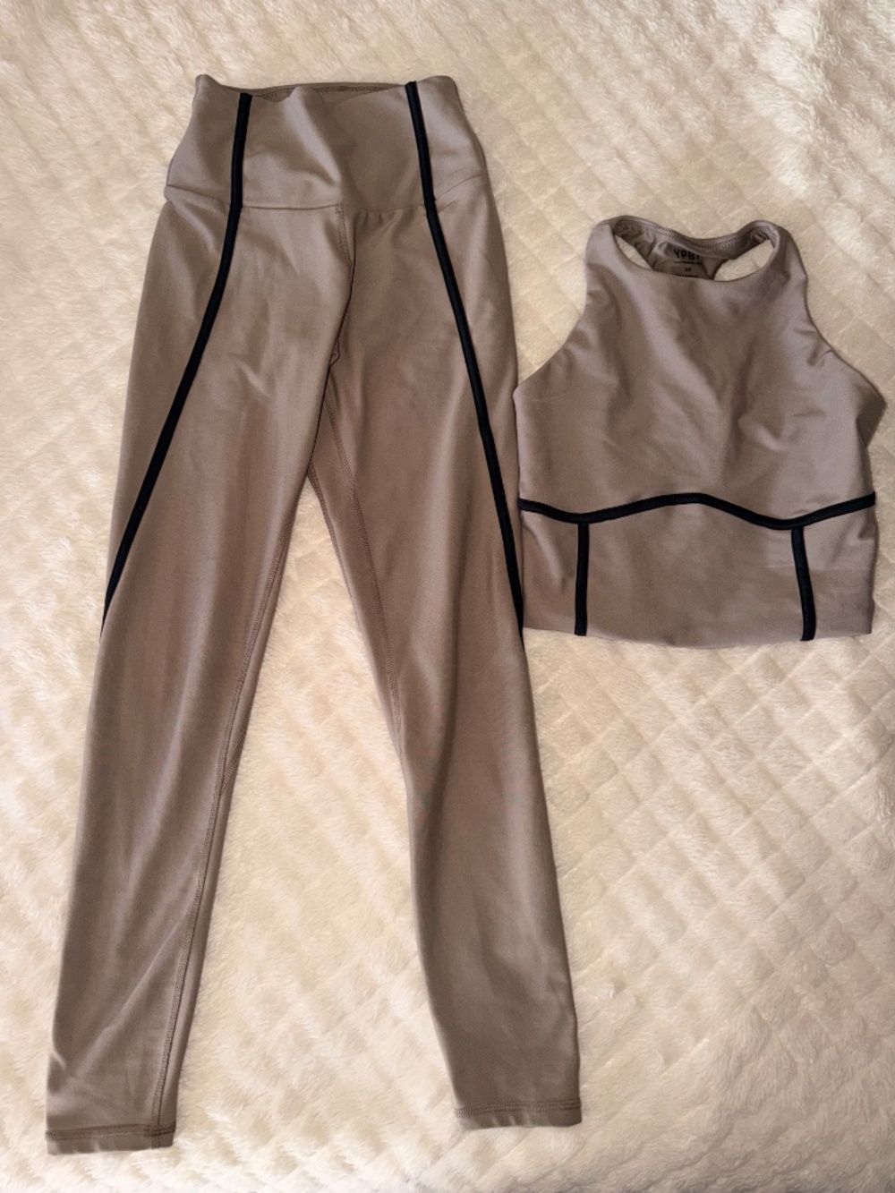 YPB Abercrombie Matching Set Taupe Black High Neck Sports Bra + Leggings XS